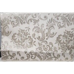 Fabric Tablecloth,52x70"Rectangle,DAMASK FLOWERS ON OFF WHITE/BEIGE,CHARLOTTE,AL